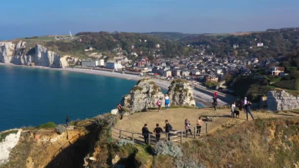 Fransa Normandiya Etretat Aval Uçurumunun Havadan Görünüşü Kayalar Doğal Kemer — Stok video