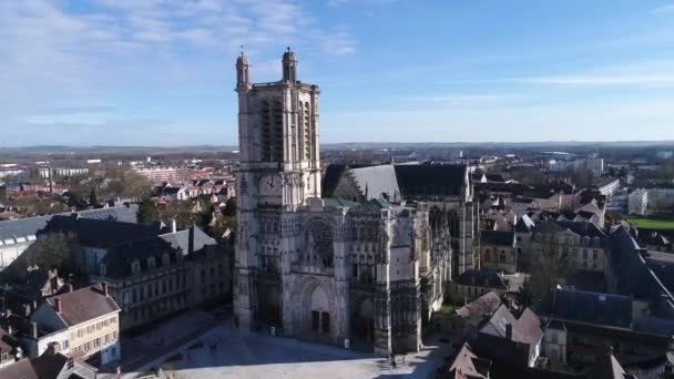 Troyes Aerial View Saint Pierre Saint Paul Cathedral — Stock Video