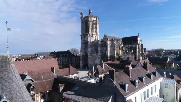 Troyes Aerial View Saint Pierre Saint Paul Cathedral — Stock Video