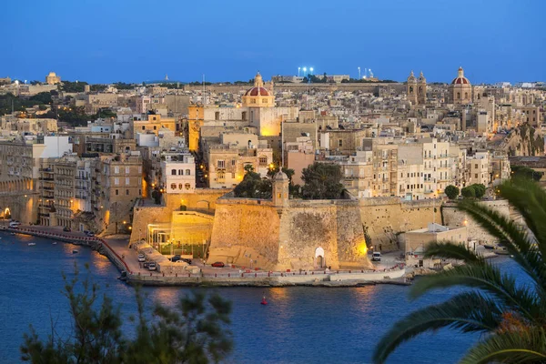 Malta Senglea Vista Noturna Valletta — Fotografia de Stock