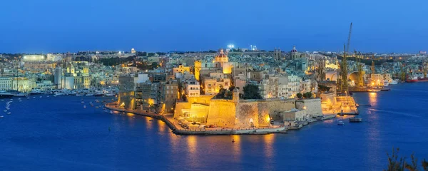 Malta Senglea Med Utsikt Över Natten Från Valletta — Stockfoto