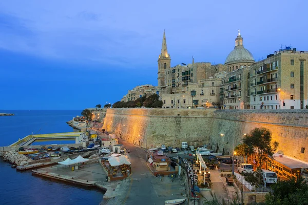 Malta Valletta Skyline Com Catedral Anglicana São Paulo Igreja Carmelita — Fotografia de Stock