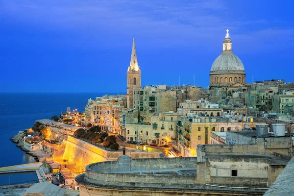 Malta Valeta Horizonte Con Catedral Anglicana San Pablo Iglesia Carmelita — Foto de Stock