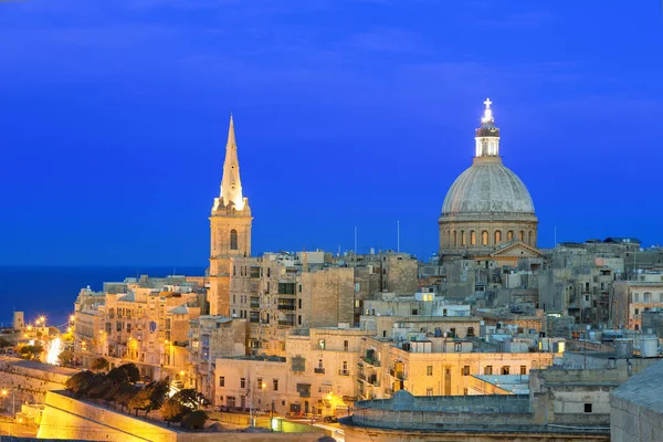 Malta Valletta Skyline Com Catedral Anglicana São Paulo Igreja Carmelita — Fotografia de Stock