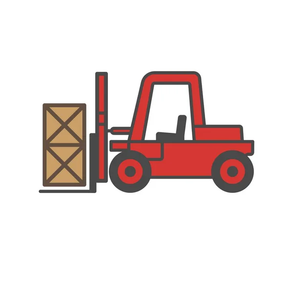 Forklift Κόκκινο Χρώμα Μαύρο Περίγραμμα Εικονίδιο Επίπεδης Αποθήκης — Διανυσματικό Αρχείο