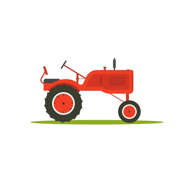白色背景的平板拖拉机 红色老式拖拉机图标 农业设备 — 图库矢量图片