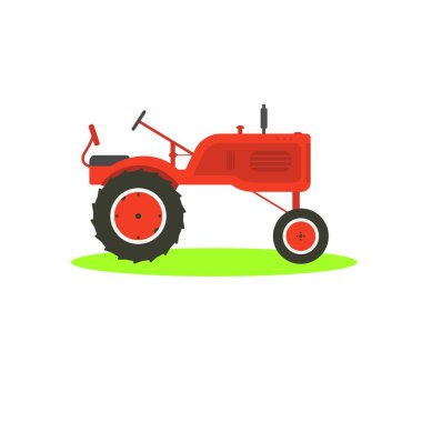 Beyaz arka planda çiftlik traktörü. Kırmızı vintage traktör simgesi.