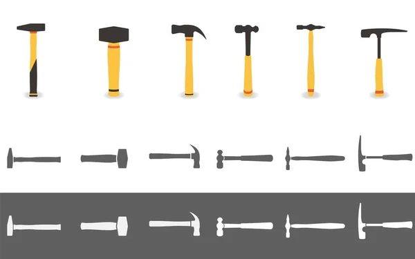 Set Seis Martillos Diferentes Estilo Plano — Archivo Imágenes Vectoriales