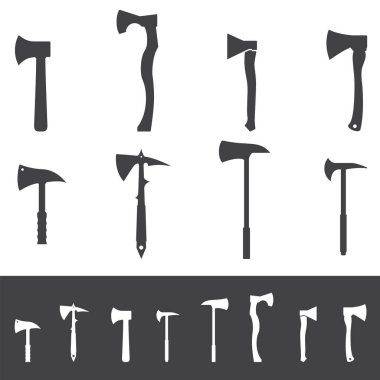 Set of various axe silhouettes. Collection of vector hatchet icons. clipart