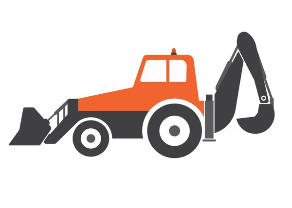 Backhoe Lastare Traktor Platt Stil Tung Byggutrustning Vektor Illustration — Stock vektor