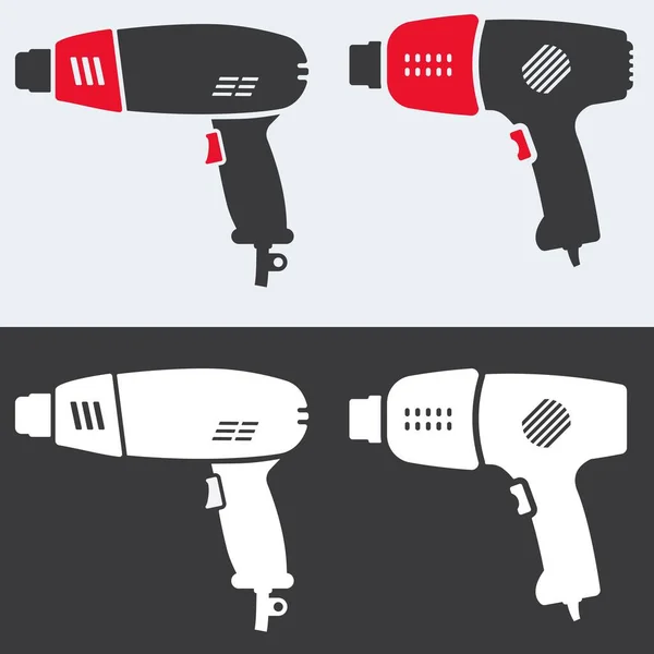 Dois Tipos Ícones Pistola Calor Vetorial Estilo Plano —  Vetores de Stock