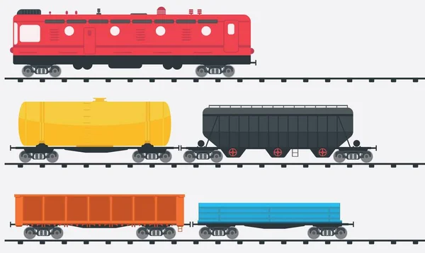 Locomotive Train Marchandises Avec Trois Types Wagons Transport Ferroviaire Marchandises — Image vectorielle