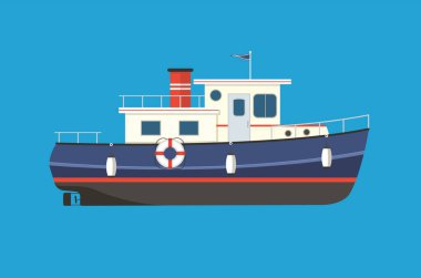 Vintage tugboat flat vector illustration. clipart