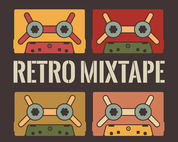 Retro mix kaset kapağı illüstrasyonu. Eski müzik sanatı.