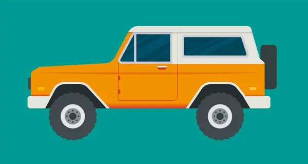 Klasik kompakt SUV. Retro 1970 'lerin spor hizmet aracı. Vektör illüstrasyonu