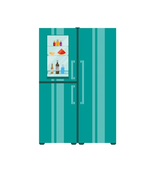 Modern big fridge with glass door. — Stock Vector