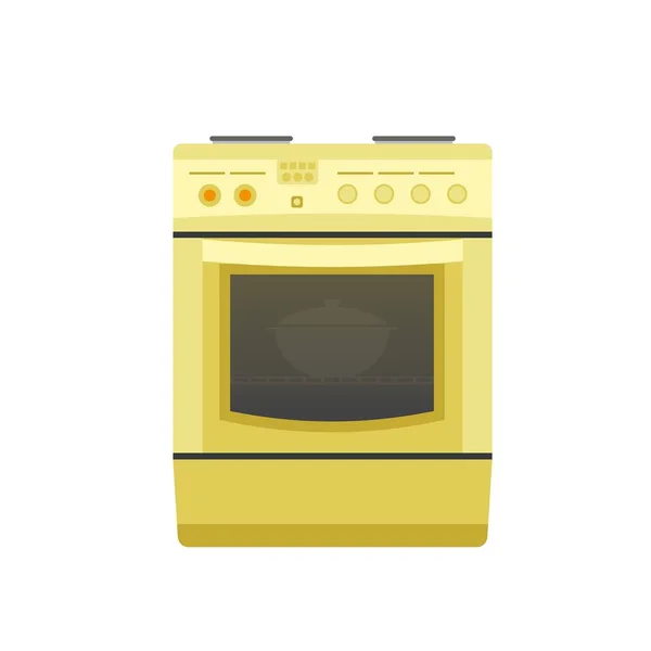 Cuisinière avec une casserole dans un four . — Image vectorielle