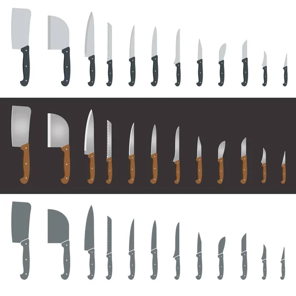 Set of twelve different knives and hatchets. — Stock Vector