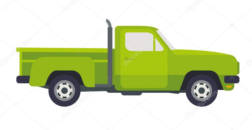 Pickup truck in flat style. Cargo transportation vehicle.