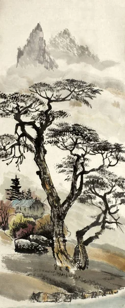 Paysage chinois avec un arbre — Photo