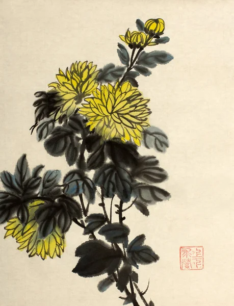 Gren av gula krysantemum — Stockfoto