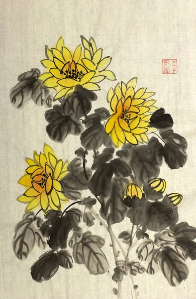 Branch of yellow chrysanthemums — Stock Photo, Image