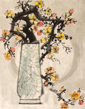 çiçek açan parlak turuncu Erik dalı