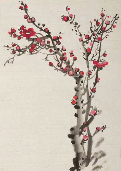 Branche de prune rouge vif — Photo