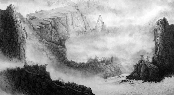 Chinesische Berge und Wasserfall — Stockfoto