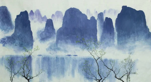 Çin dağlar su ve sis