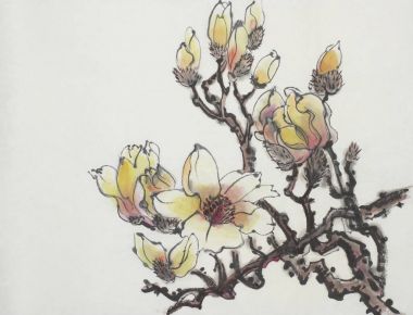 Parlak çiçek açan bir manolya Şubesi