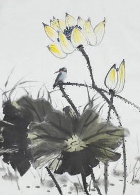 Lotus çiçeği ve kingfisher