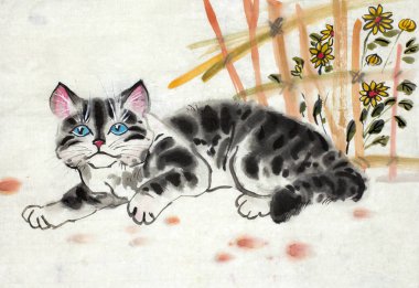 Benekli kedi çit yakınındaki