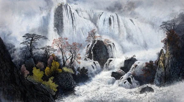 Berglandschaft mit Wasserfällen — Stockfoto