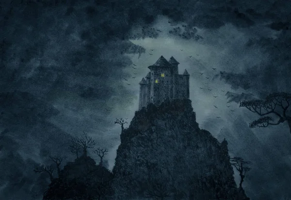 bir dağın zirvesinde Ortaçağ Kalesi