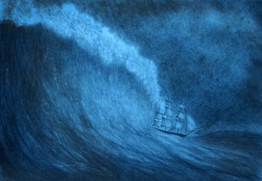 sailing ship in a storm clipart