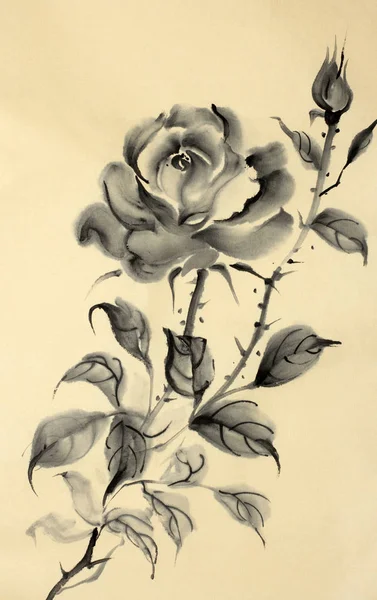 Σχέδιο του ένα τριαντάφυλλο σε χρυσό φόντο — Φωτογραφία Αρχείου