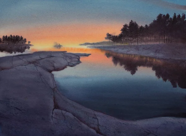 Twilight over a rocky island — 스톡 사진