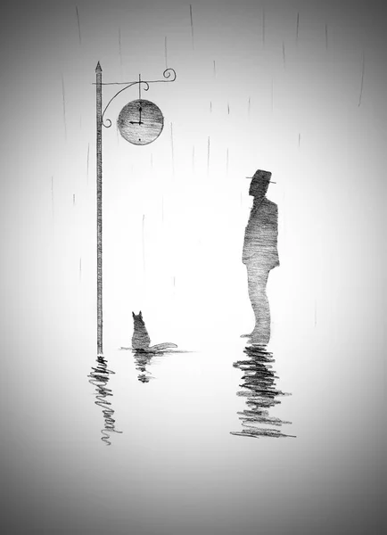 Homme Dans Chapeau Sous Pluie — Photo