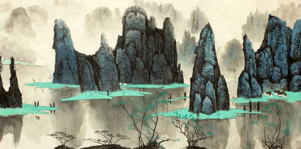 Çin 'in görkemli dağları ve büyük nehir.