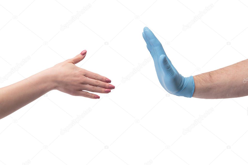 Hand in gloves dont want to shake hand without gloves