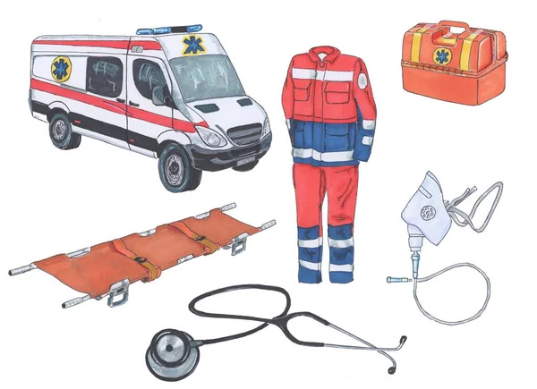 Ambulance gereedschapskist, marker stijl — Stockfoto