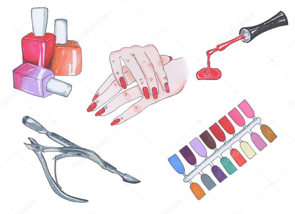 Set of tools for manicure, marker style