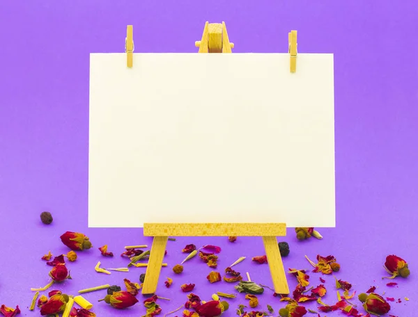 Libro blanco sobre pequeño caballete sobre fondo colorido — Foto de Stock