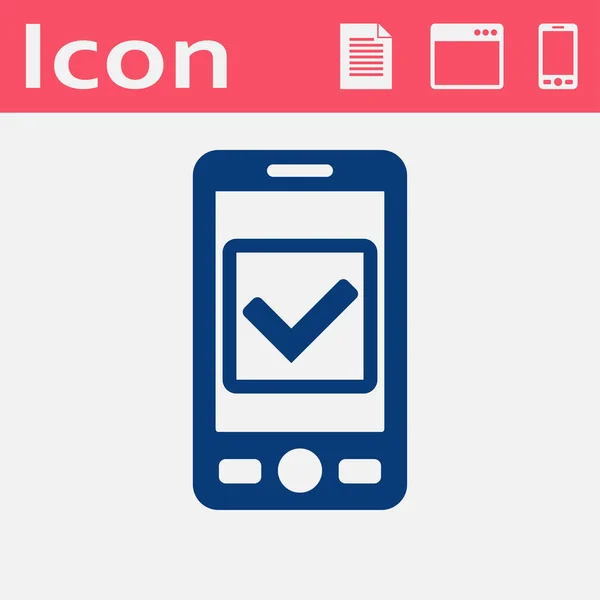 Teléfono móvil con símbolo de marca de verificación icono plano. Operación aceptada vector ilustración — Vector de stock