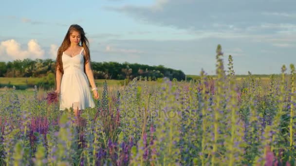 Schoonheid meisje genieten van natuur. — Stockvideo