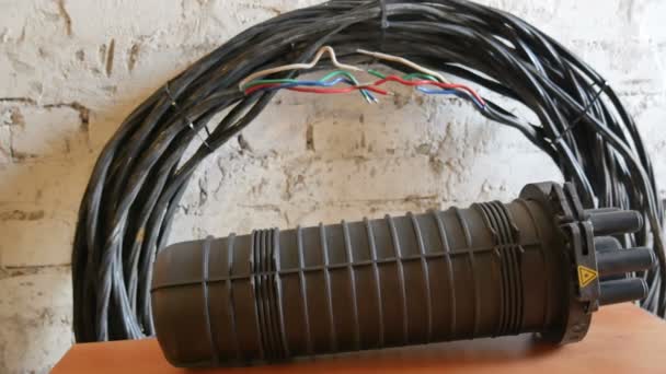 Acoplamiento de cable de fibra óptica — Vídeo de stock