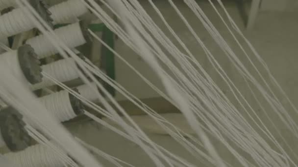 Bobinas de hilo en una fábrica textil — Vídeos de Stock