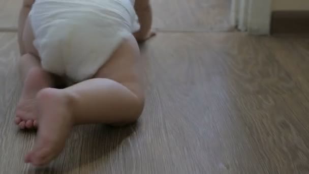 Baby crawls on all fours in a diaper — Stockvideo