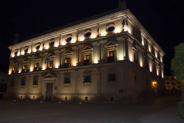 Vazquez de Molina Palace (Palace of the Chains) at night, Ubeda,